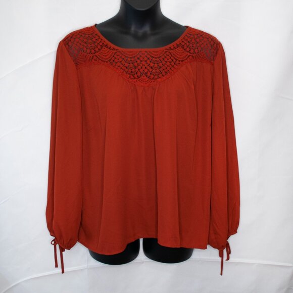 NEW Charlotte Russe Crochet Trim Top Women 3X Rust Orange Boho Blouse Plus 0211X - Picture 1 of 5